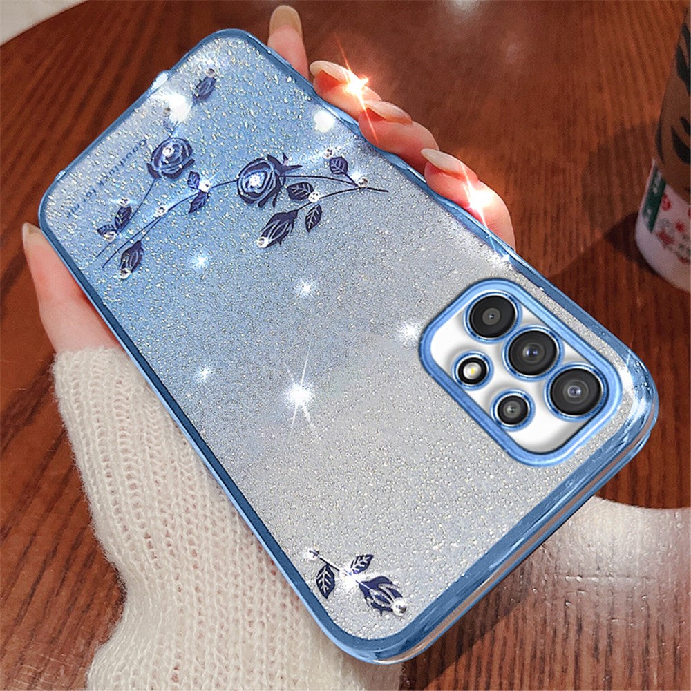 KADEM For Samsung Galaxy A52 4G / A52s 5G / A52 5G Rhinestone Decor Gradient Glitter Powder TPU Cover Flower Pattern Phone Case