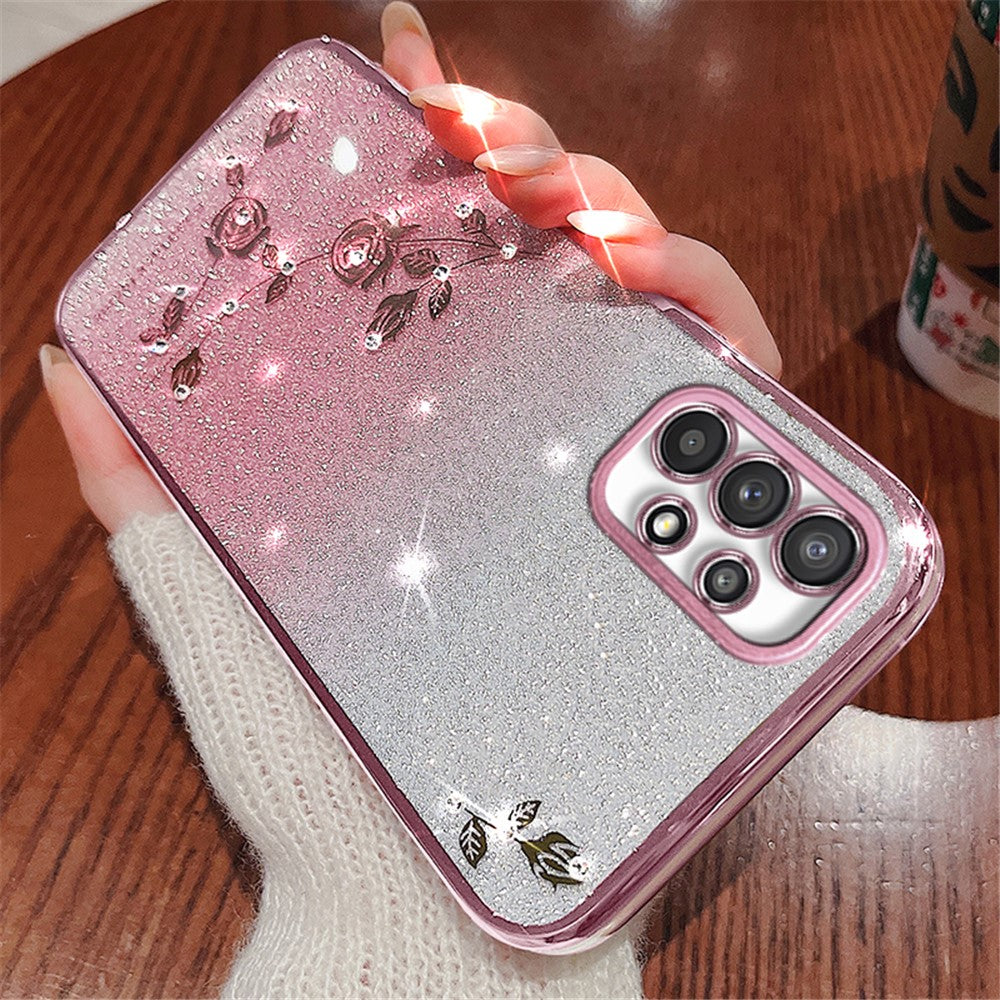 KADEM For Samsung Galaxy A32 5G / M32 5G TPU Cover Rhinestone Decor Flower Pattern  Gradient Glitter Powder Phone Case