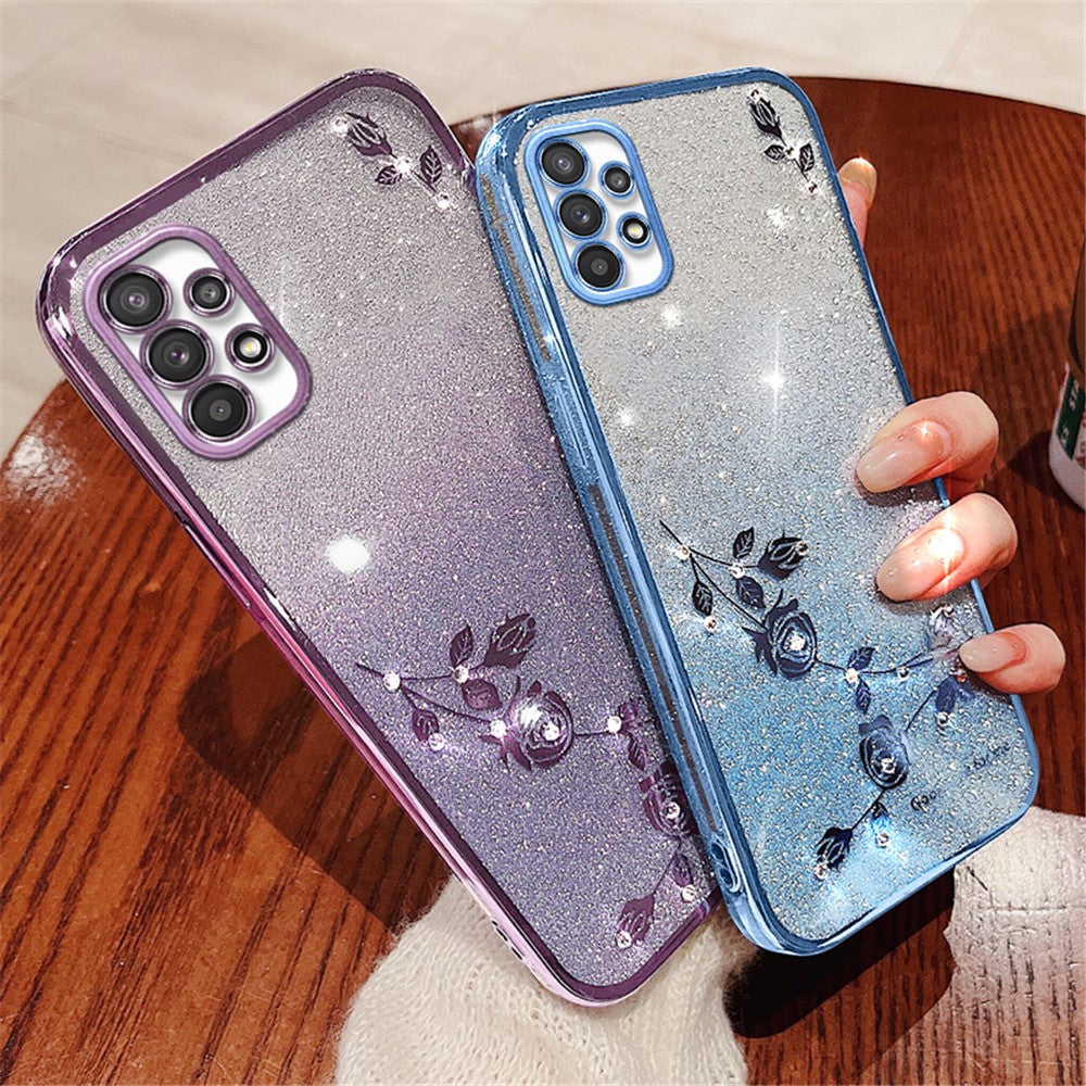 KADEM For Samsung Galaxy A32 5G / M32 5G TPU Cover Rhinestone Decor Flower Pattern  Gradient Glitter Powder Phone Case