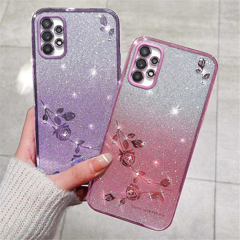 KADEM For Samsung Galaxy A32 5G / M32 5G TPU Cover Rhinestone Decor Flower Pattern  Gradient Glitter Powder Phone Case