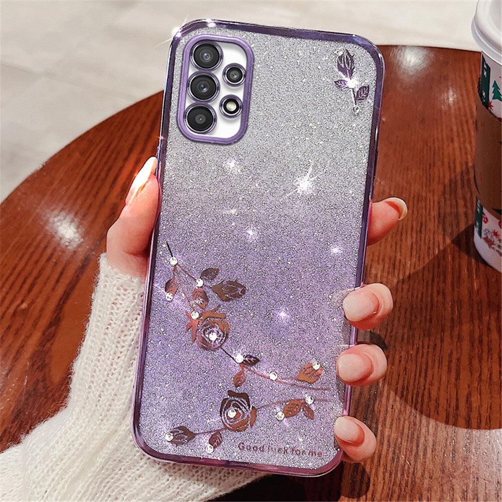 KADEM til Samsung Galaxy A23 5G (global version) / A23 4G Rhinstensdekoreret telefoncover med glitterblomstermønster i gradient og TPU-cover