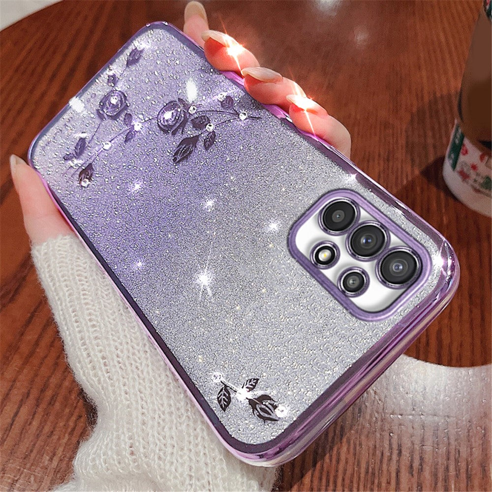 KADEM til Samsung Galaxy A23 5G (global version) / A23 4G Rhinstensdekoreret telefoncover med glitterblomstermønster i gradient og TPU-cover