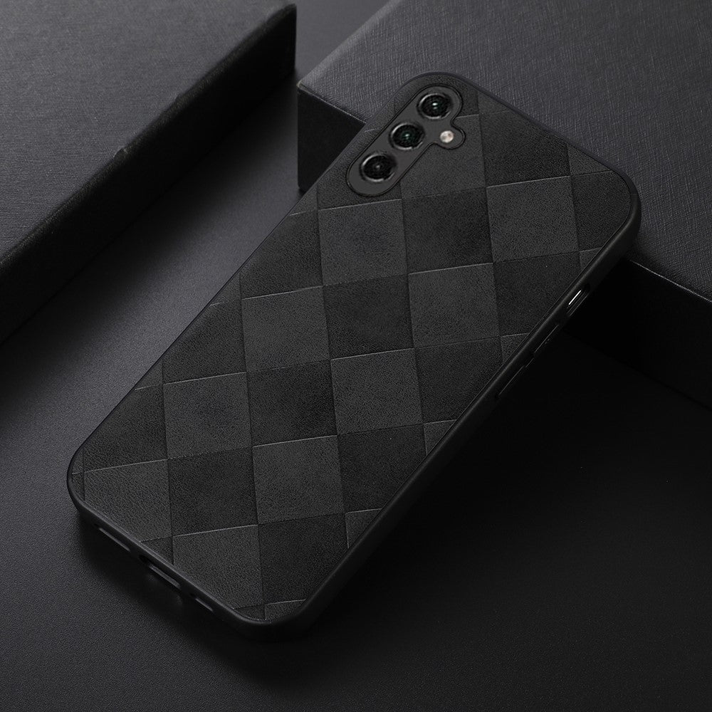 For Samsung Galaxy A24 4G (162.1 x 77.6 x 8.3mm) Phone Case Grid Texture PU Leather+PC+TPU Hybrid Phone Cover Shell
