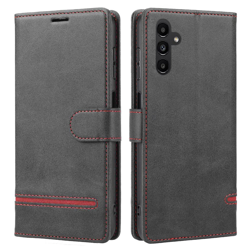 Samsung Galaxy A14 4G / 5G Horisontellt Linje Anti-fall Plånboksfodral PU Läder Flip Stativfodral