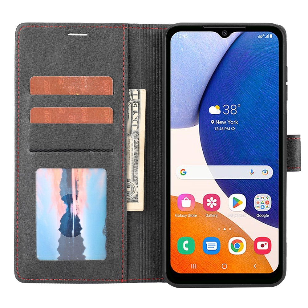 Samsung Galaxy A14 4G / 5G Horisontellt Linje Anti-fall Plånboksfodral PU Läder Flip Stativfodral