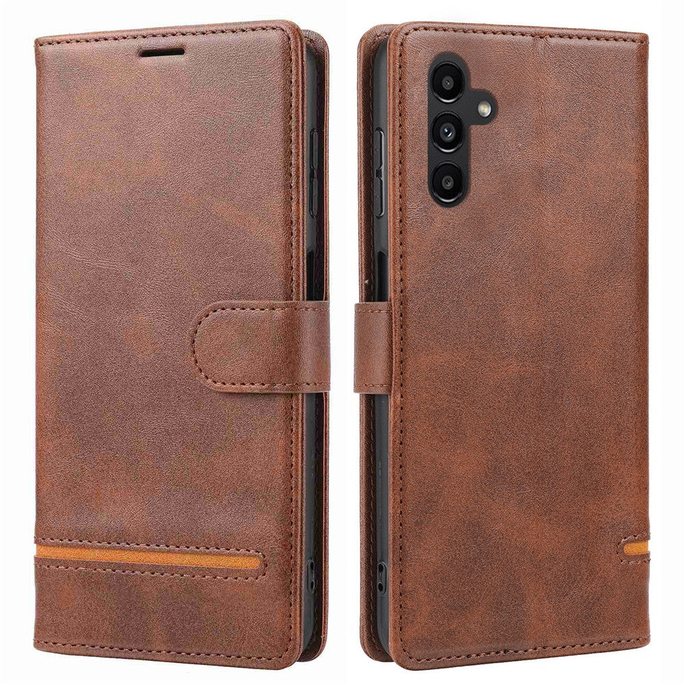 Samsung Galaxy A14 4G / 5G Horisontellt Linje Anti-fall Plånboksfodral PU Läder Flip Stativfodral