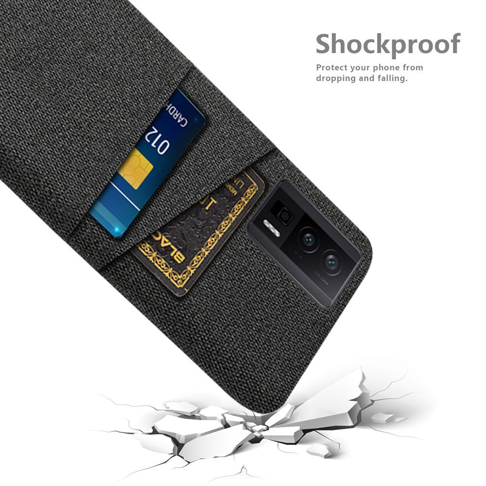 For Xiaomi Poco F5 Pro 5G / Redmi K60 Pro 5G / K60 5G Hard PC + Cloth Phone Case Protective Cover with 2 Card Slots