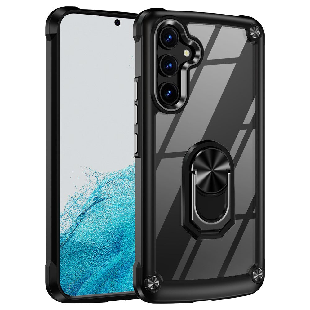 For Samsung Galaxy A54 5G Ring Kickstand Phone Case Alloy Lens Frame PC + TPU Protective Cover
