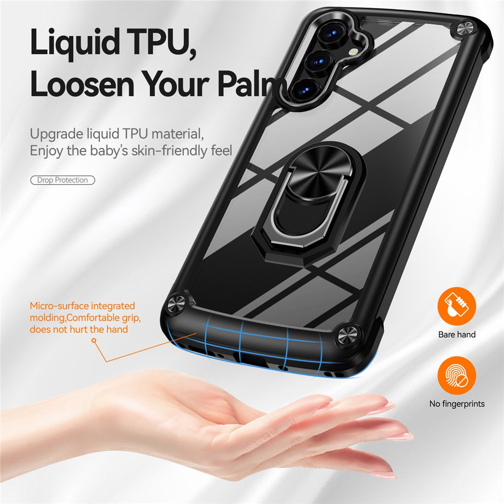 For Samsung Galaxy A54 5G Ring Kickstand Phone Case Alloy Lens Frame PC + TPU Protective Cover