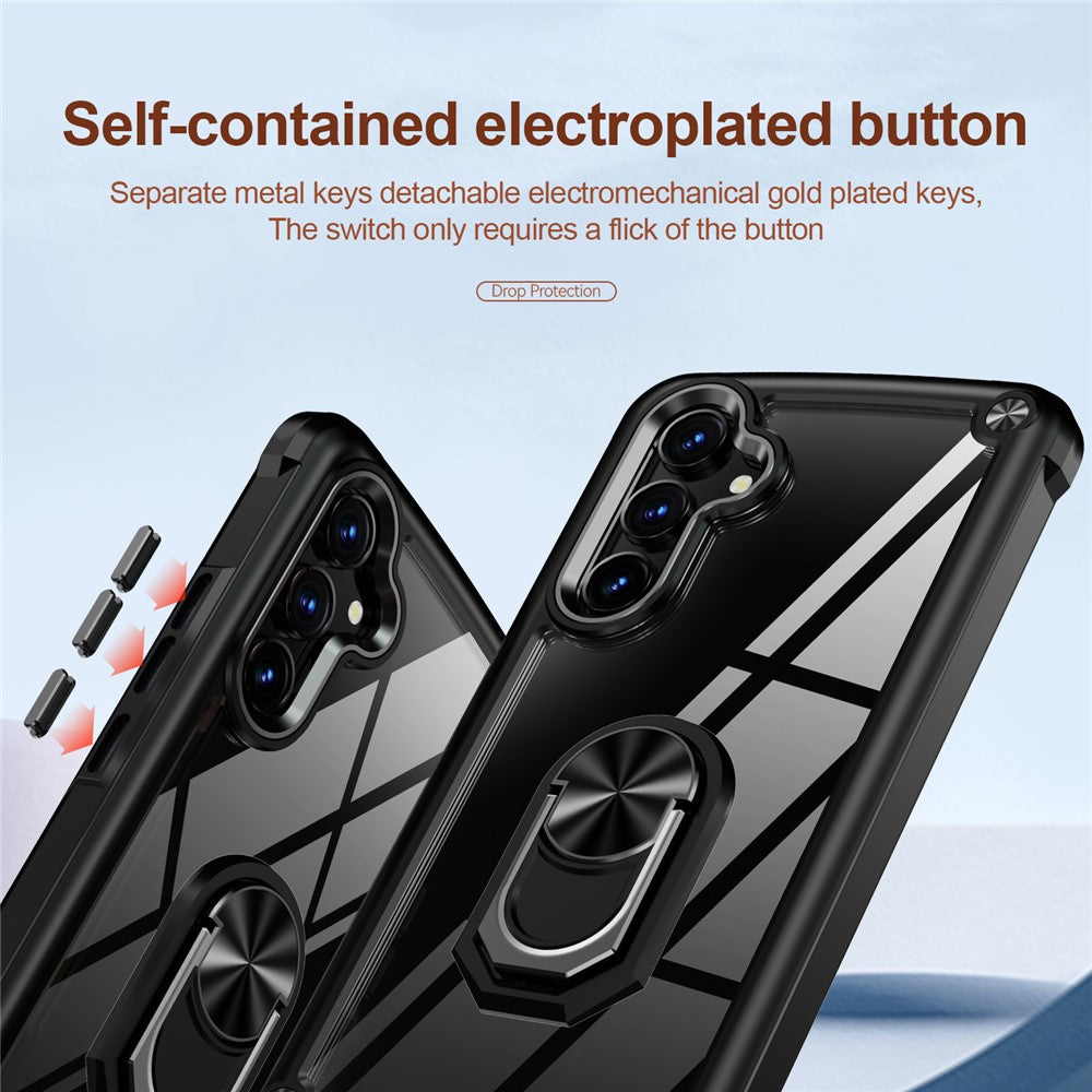 For Samsung Galaxy A54 5G Ring Kickstand Phone Case Alloy Lens Frame PC + TPU Protective Cover