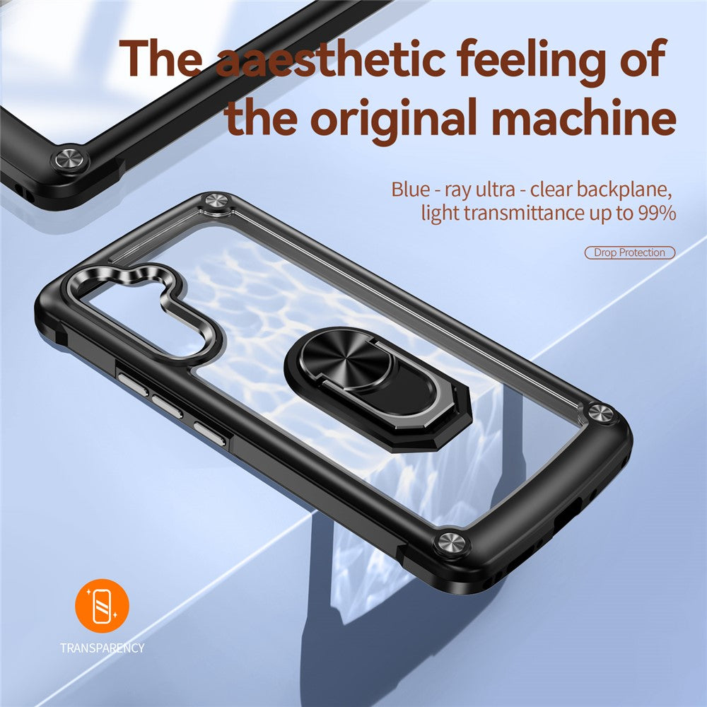 For Samsung Galaxy A54 5G Ring Kickstand Phone Case Alloy Lens Frame PC + TPU Protective Cover