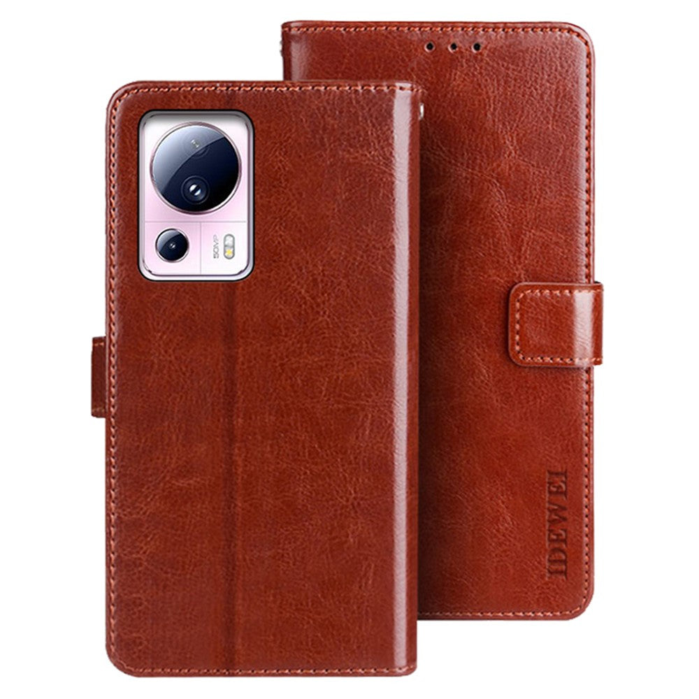 IDEWEI För Xiaomi 13 Lite / Civi 2 5G Anti-fingeravtrycksskal mobilskal Stativ PU-läder Crazy Horse Texture Plånboksfodral Flipfodral