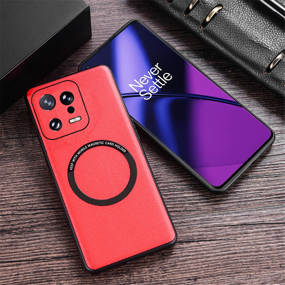 PU Leather Coated TPU+PC Back Case for Xiaomi 13 Pro 5G Phone Cover Magnetic Case Charger