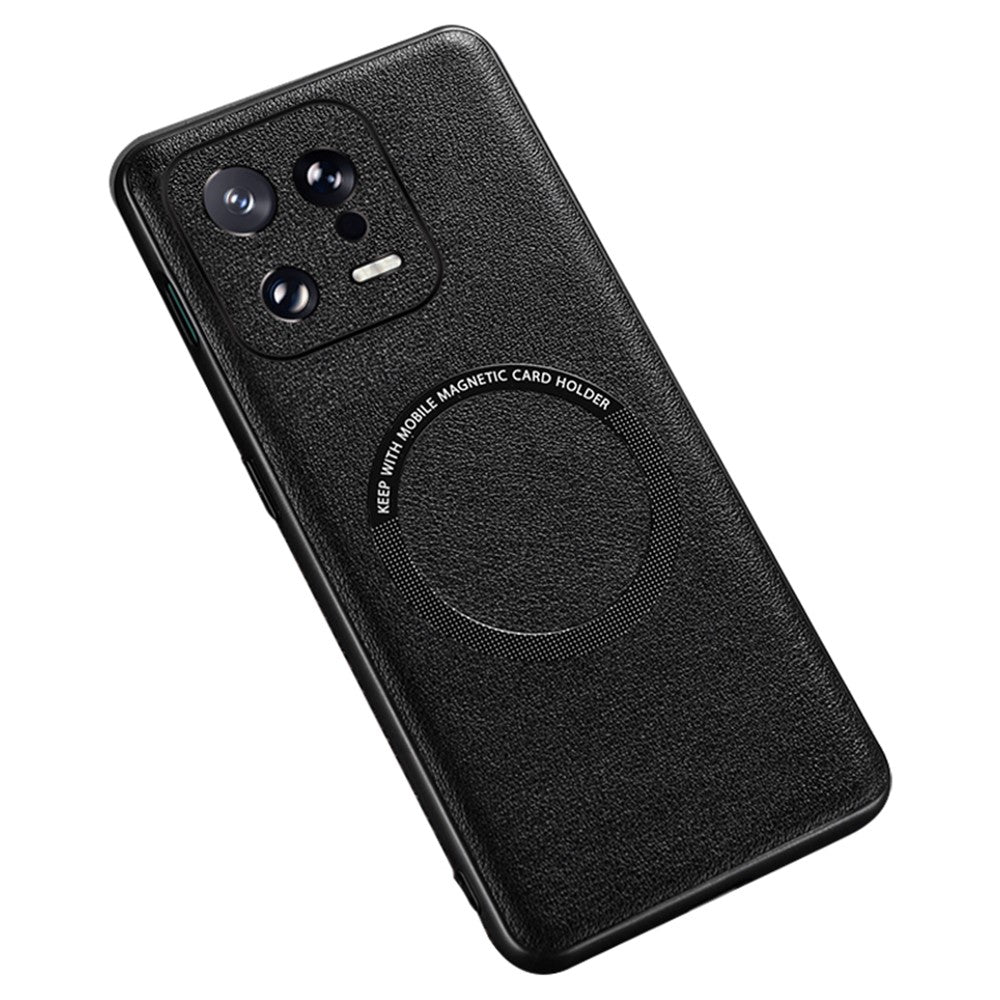 TPU+PC-bagside belagt med PU-læder til Xiaomi 13 Pro 5G, magnetisk mobilcover med oplader