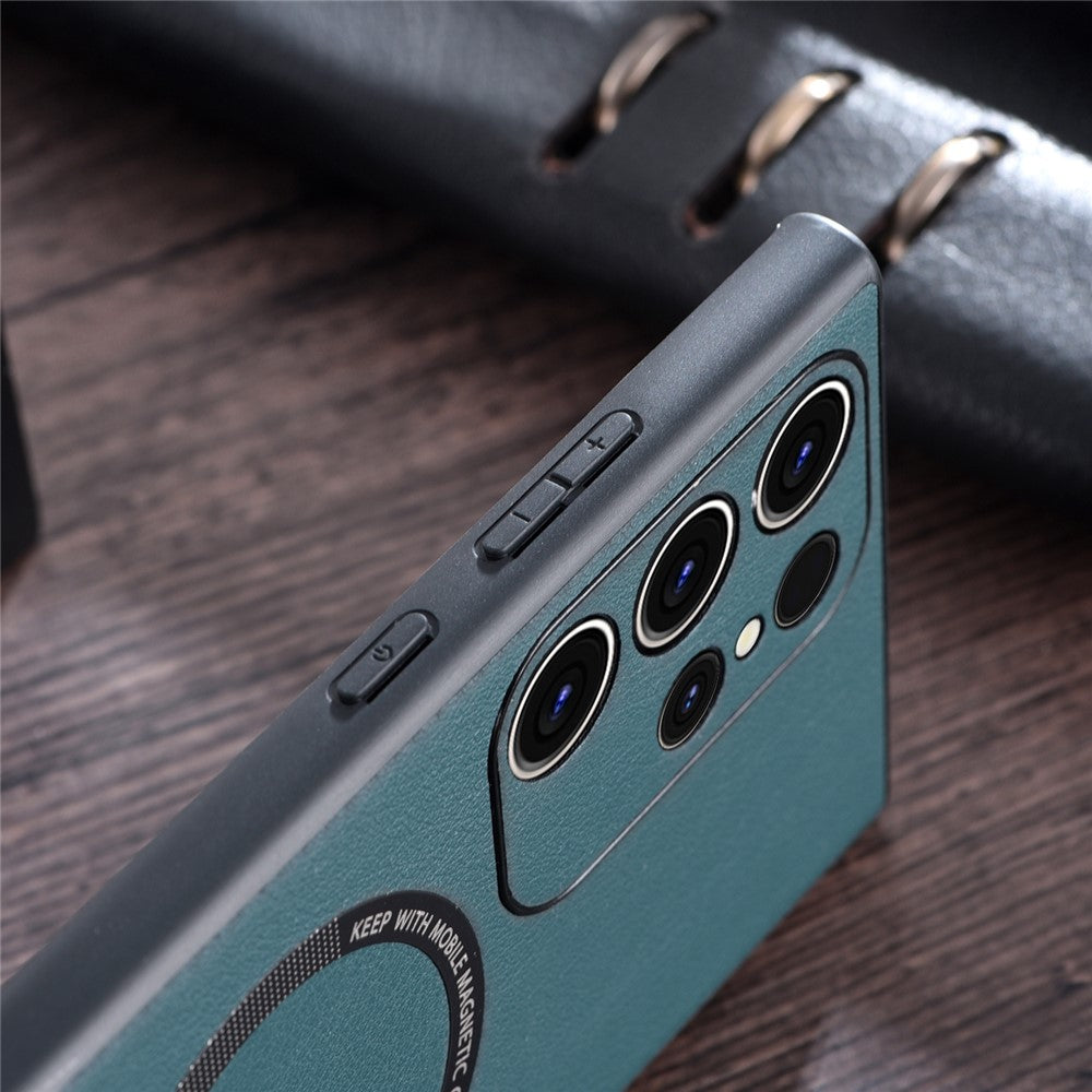 For Samsung Galaxy S23 Ultra Cover Magnetic Case Charger PU Leather Coated TPU+PC Phone Case