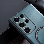 For Samsung Galaxy S23 Ultra Cover Magnetic Case Charger PU Leather Coated TPU+PC Phone Case