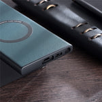 For Samsung Galaxy S23 Ultra Cover Magnetic Case Charger PU Leather Coated TPU+PC Phone Case