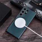 For Samsung Galaxy S23 Ultra Cover Magnetic Case Charger PU Leather Coated TPU+PC Phone Case