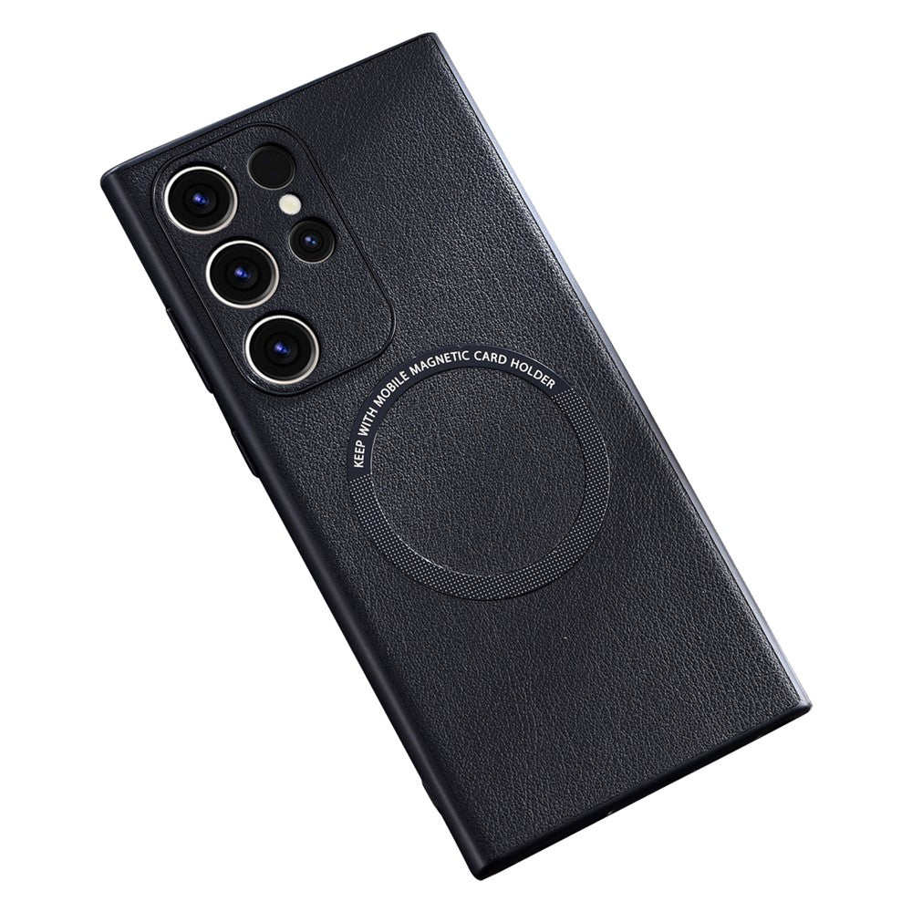 For Samsung Galaxy S23 Ultra Cover Magnetic Case Charger PU Leather Coated TPU+PC Phone Case