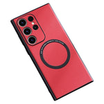 For Samsung Galaxy S23 Ultra Cover Magnetic Case Charger PU Leather Coated TPU+PC Phone Case
