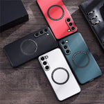 For Samsung Galaxy S23+ Magnetic Case Charger PU Leather Coated TPU+PC Case Phone Back Cover
