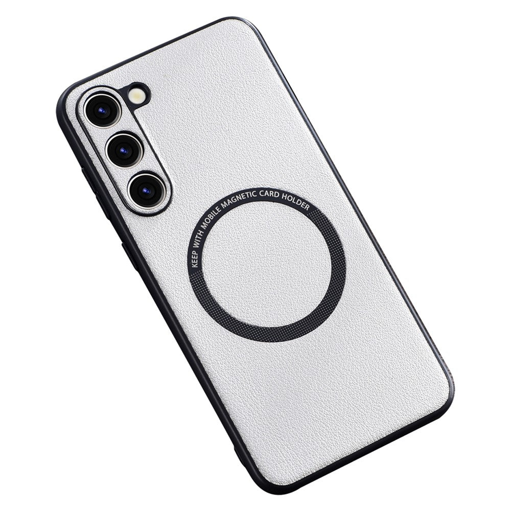 For Samsung Galaxy S23+ Magnetic Case Charger PU Leather Coated TPU+PC Case Phone Back Cover