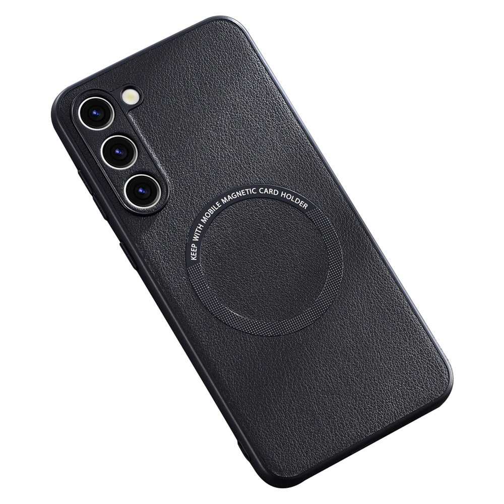 For Samsung Galaxy S23+ Magnetic Case Charger PU Leather Coated TPU+PC Case Phone Back Cover