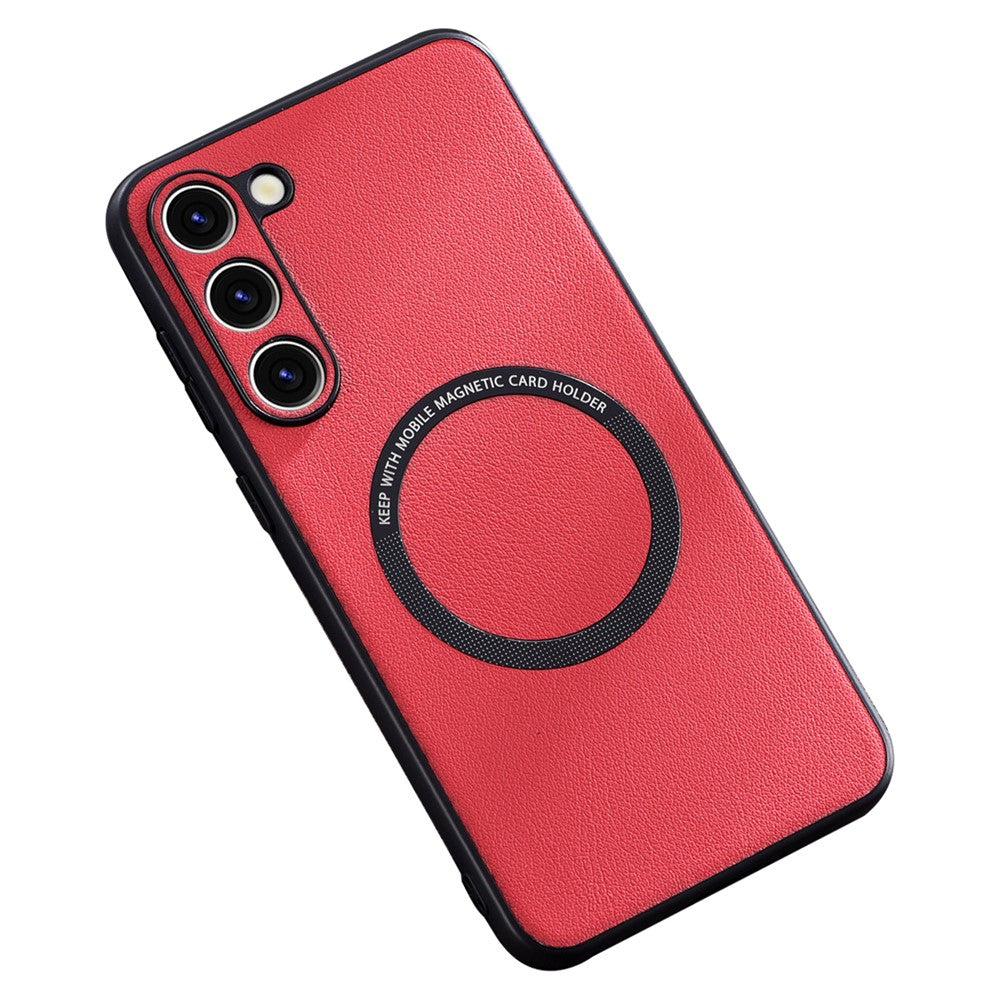 For Samsung Galaxy S23 PU Leather Coated TPU+PC Case Phone Back Cover Magnetic Case