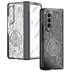 For Samsung Galaxy Z Fold4 5G Mechanical Legend Series Electroplating Phone Case Hard PC Shockproof Cover with Tempered Glass Film