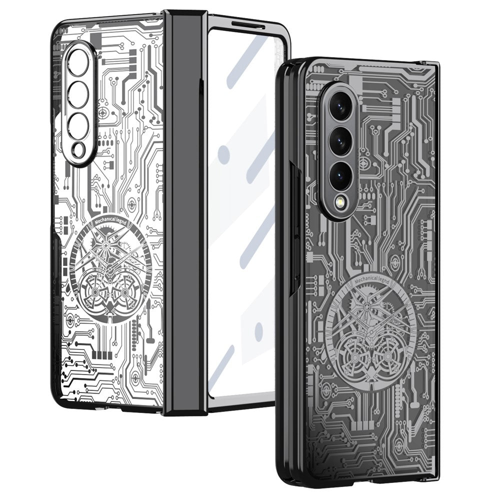 For Samsung Galaxy Z Fold4 5G Mechanical Legend Series Electroplating Phone Case Hard PC Shockproof Cover with Tempered Glass Film