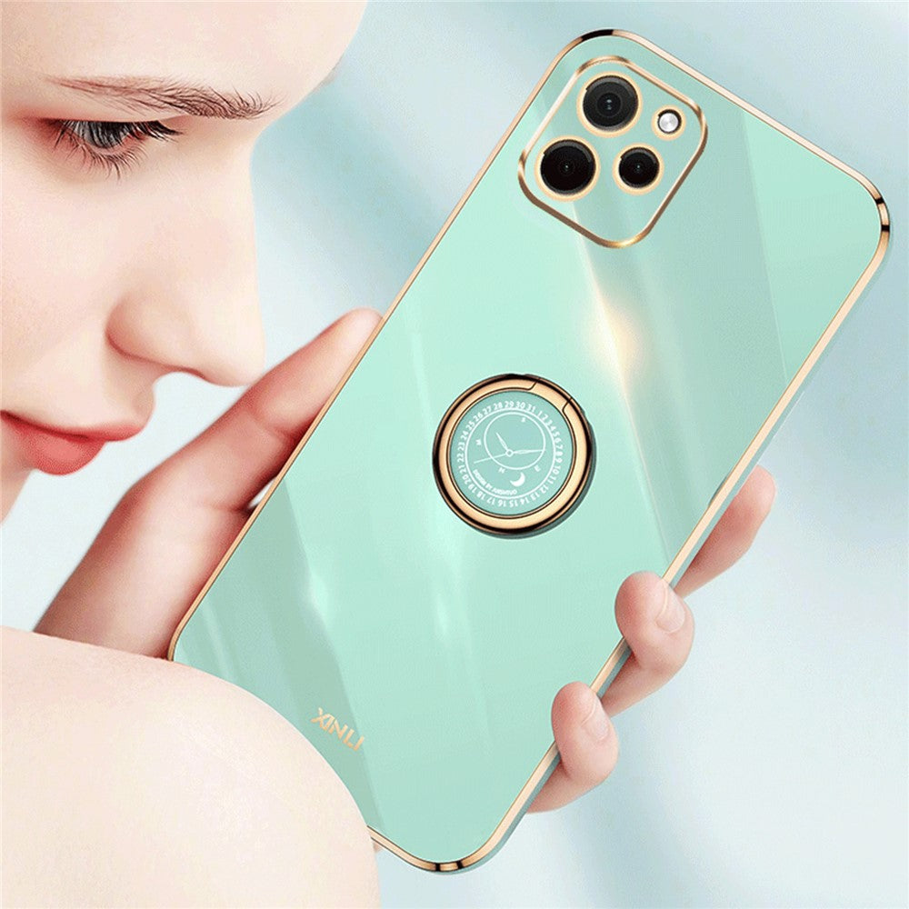XINLI TPU-mobilskal för Huawei nova Y61 4G med ringhållare och stöd, galvaniserat mobilskydd