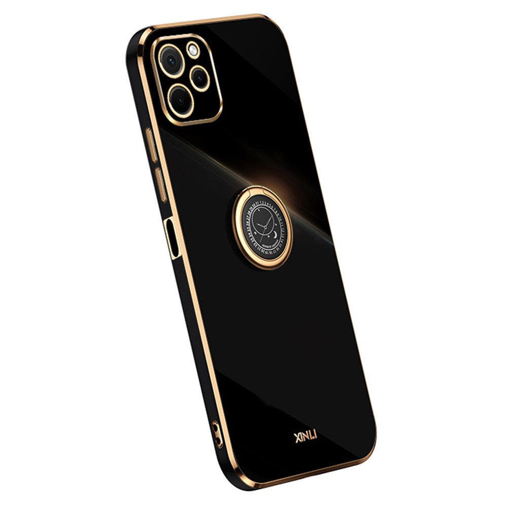 XINLI TPU-mobilskal för Huawei nova Y61 4G med ringhållare och stöd, galvaniserat mobilskydd