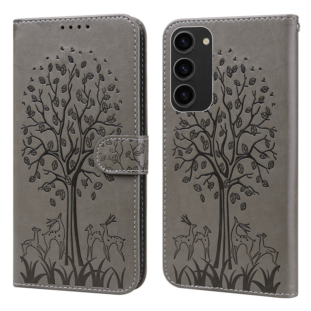 For Samsung Galaxy S23+ PU Leather Phone Case Deer Tree Pattern Wallet Stand Folio Cover