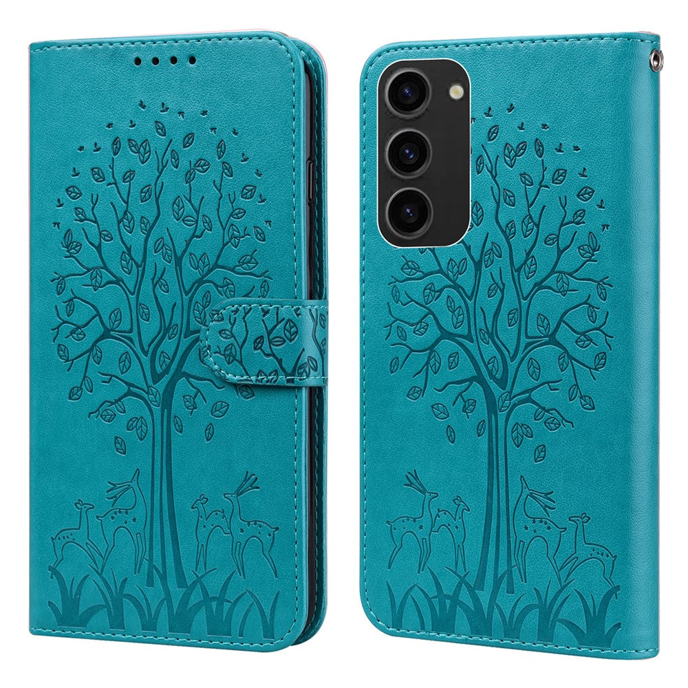 For Samsung Galaxy S23+ PU Leather Phone Case Deer Tree Pattern Wallet Stand Folio Cover