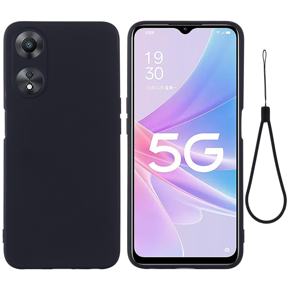mobilskal för Oppo A58 5G / A58x 5G / A78 5G, flytande silikon, dammfritt, mjukt foder, skyddande skal med rem