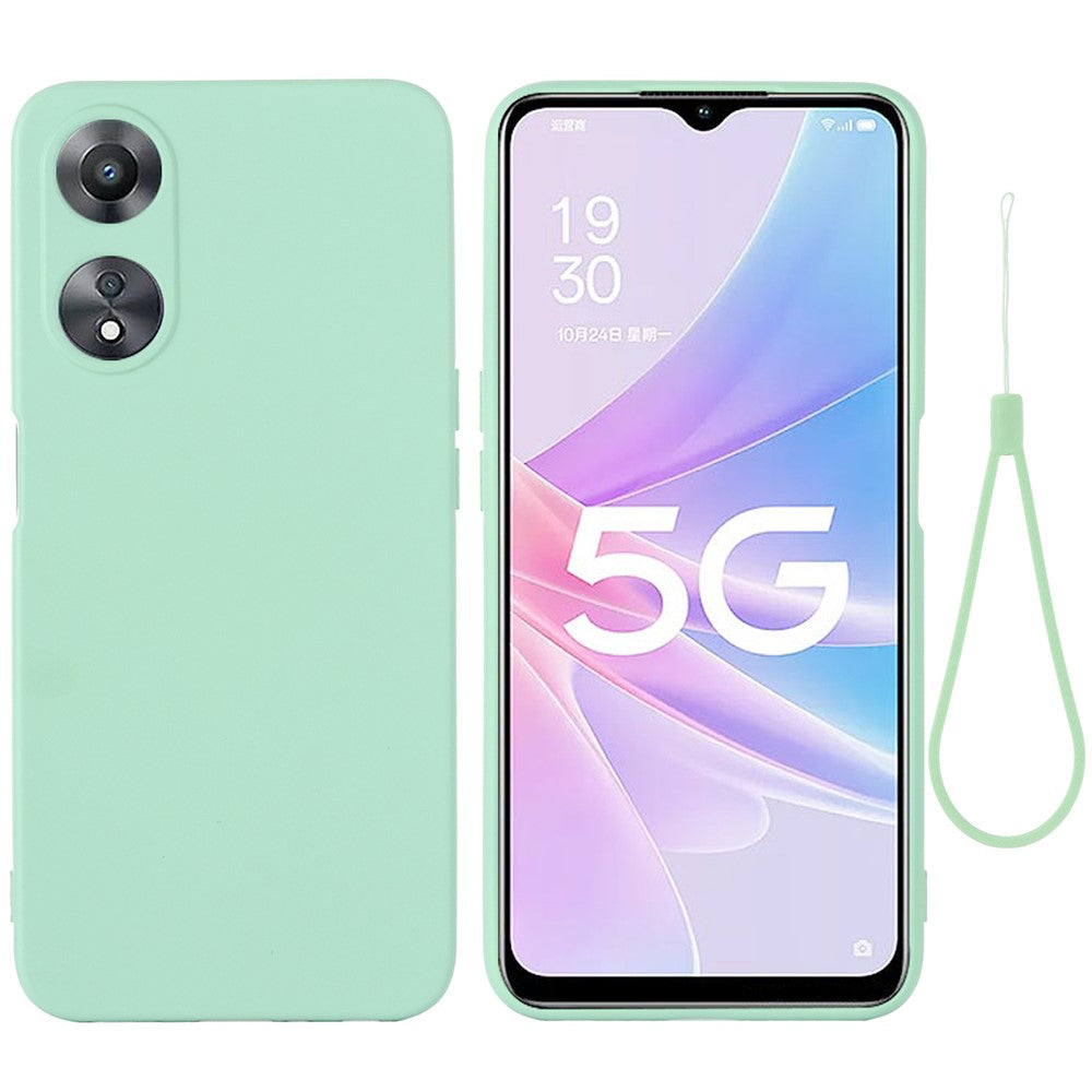 Phone Cover for Oppo A58 5G / A58x 5G / A78 5G , Liquid Silicone Anti-Dust Soft Lining Protective Case with Strap