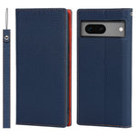 Telefoncover i ægte læder til Google Pixel 7a, smartphonecover i litchi-tekstur med pung og stander og rem