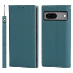 Telefoncover i ægte læder til Google Pixel 7a, smartphonecover i litchi-tekstur med pung og stander og rem