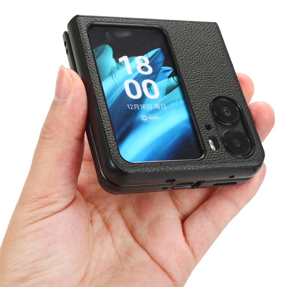 For Oppo Find N2 Flip 5G Litchi Texture PU Leather Coated PC Case Folding Phone Protective Cover
