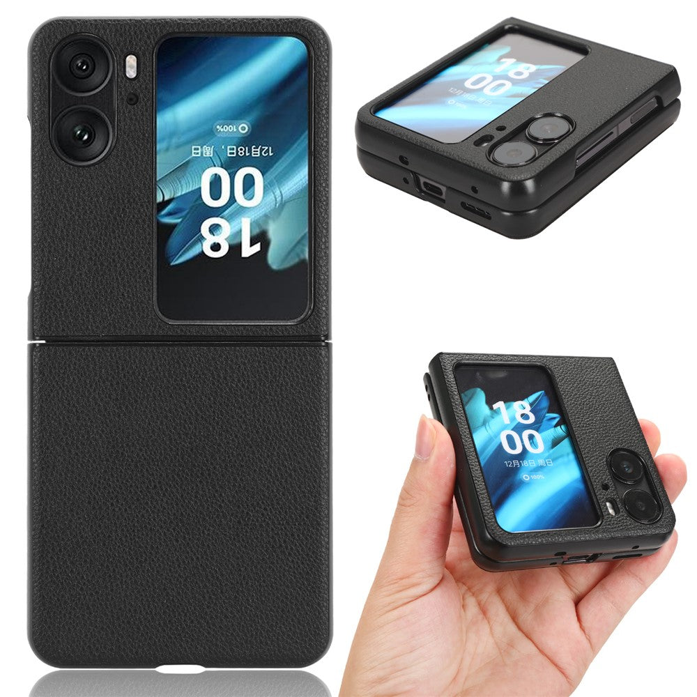 For Oppo Find N2 Flip 5G Litchi Texture PU Leather Coated PC Case Folding Phone Protective Cover