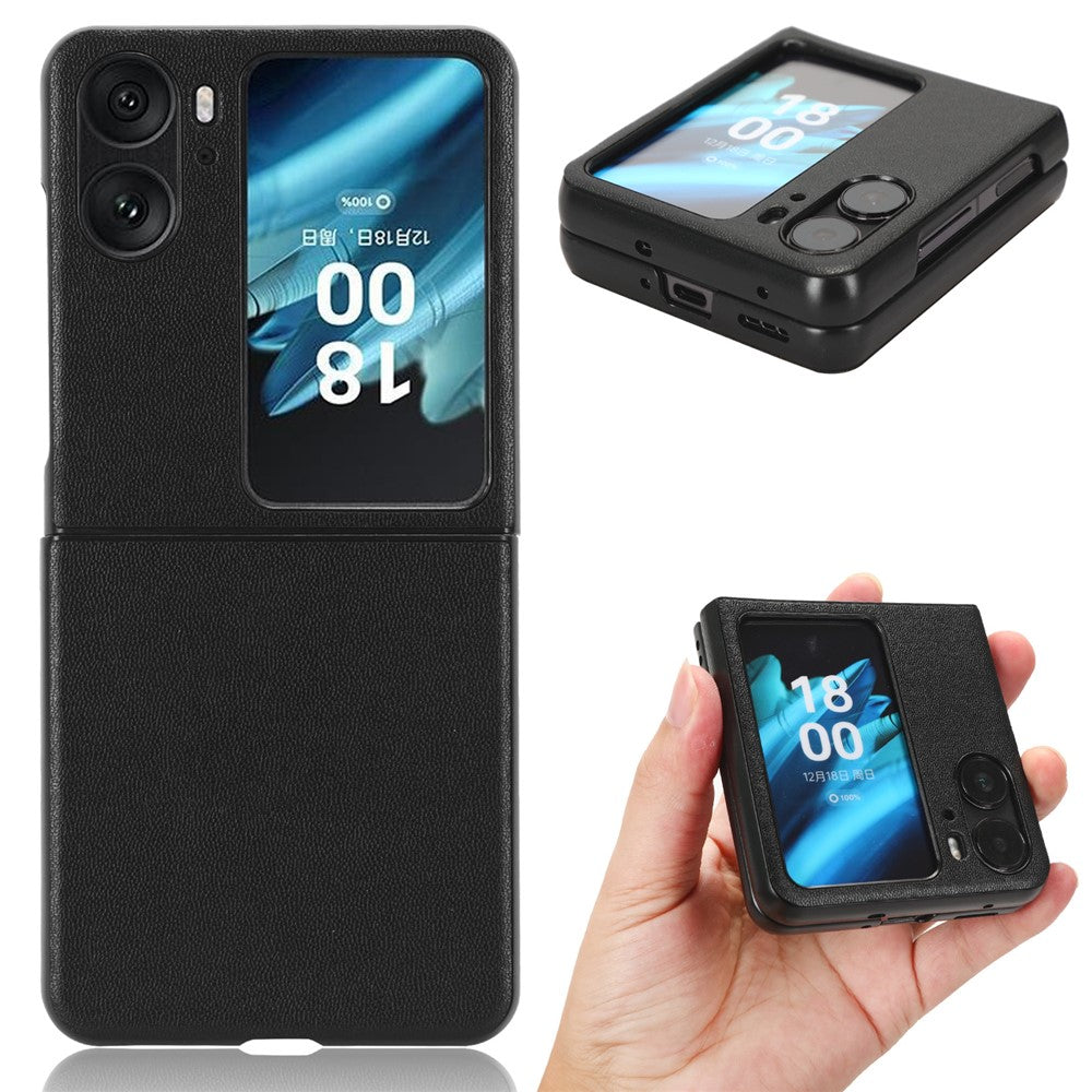 For Oppo Find N2 Flip 5G Drop Resistant PU Leather Coated PC Phone Case Protective Shell
