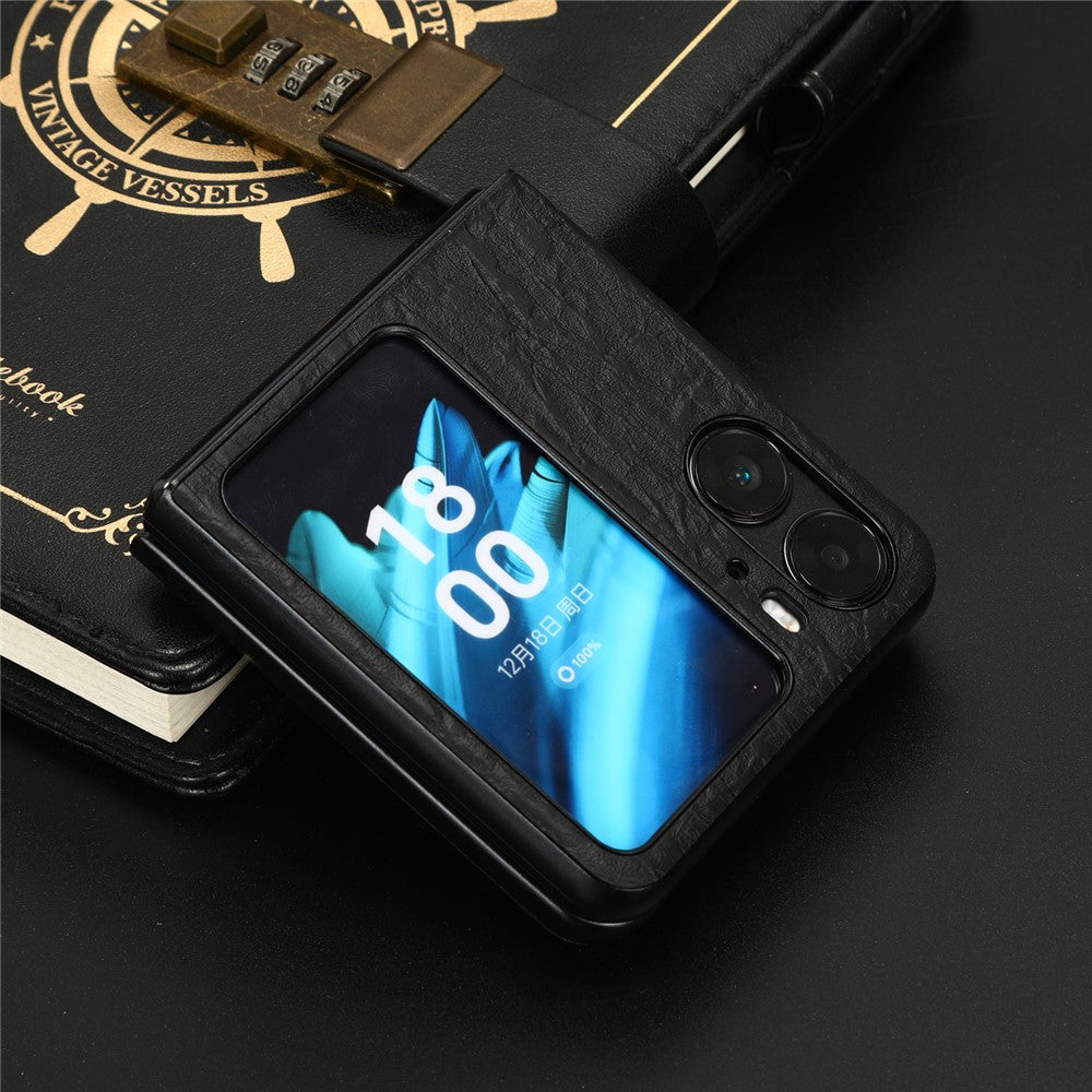 For Oppo Find N2 Flip 5G Back Case Textured PU Leather Coated PC Phone Protective Cover