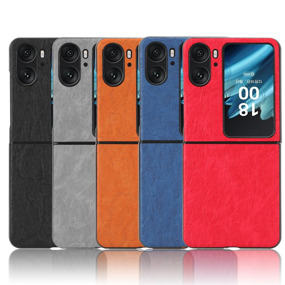 For Oppo Find N2 Flip 5G Back Case Textured PU Leather Coated PC Phone Protective Cover