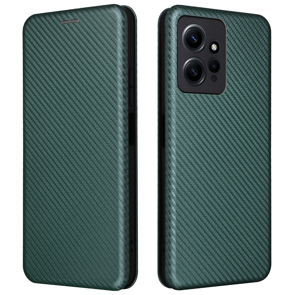 Xiaomi Redmi Note 12 4G PU-läder stativfodral kolfibertextur mobilskal med korthållare