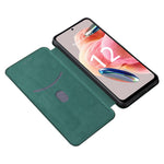 Xiaomi Redmi Note 12 4G PU-läder stativfodral kolfibertextur mobilskal med korthållare