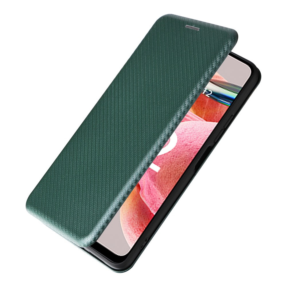 Xiaomi Redmi Note 12 4G PU-läder stativfodral kolfibertextur mobilskal med korthållare
