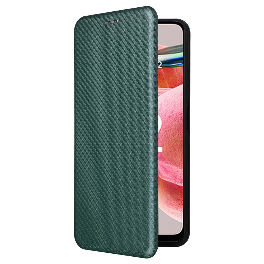 Xiaomi Redmi Note 12 4G PU-läder stativfodral kolfibertextur mobilskal med korthållare
