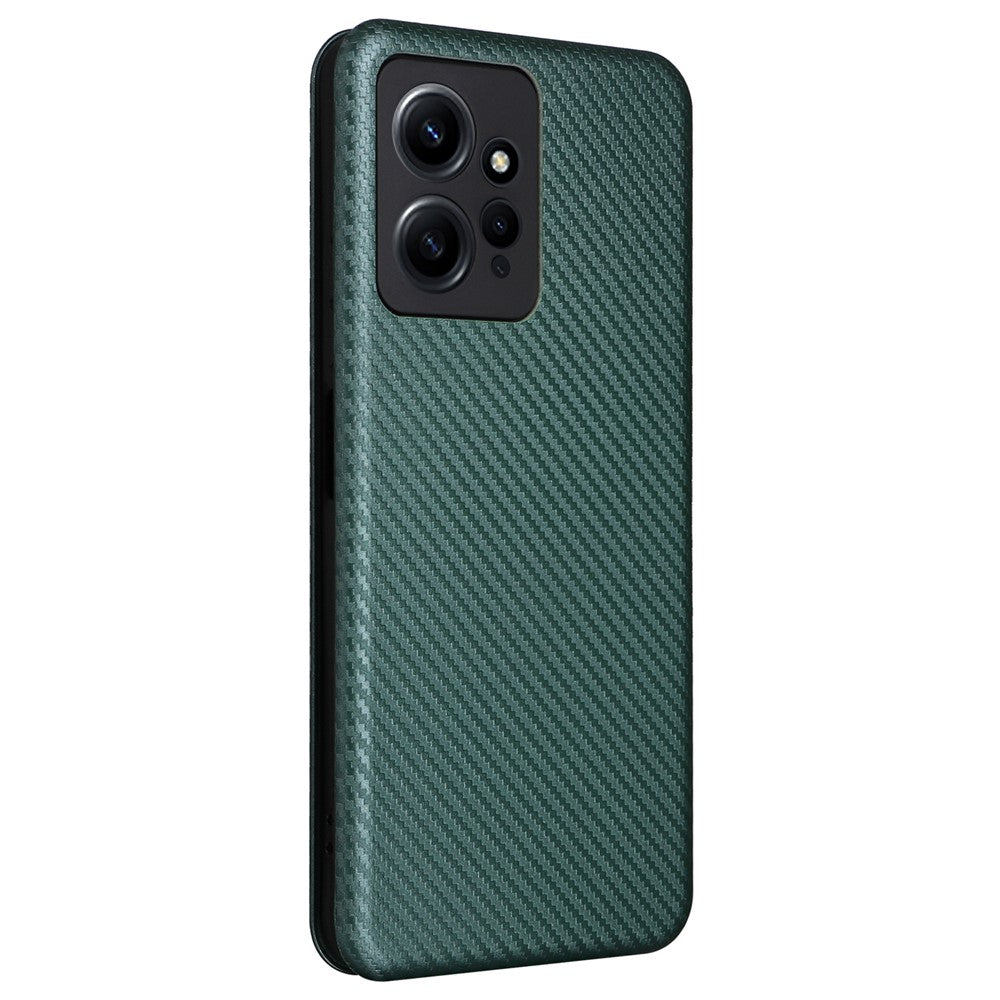 Xiaomi Redmi Note 12 4G PU-läder stativfodral kolfibertextur mobilskal med korthållare