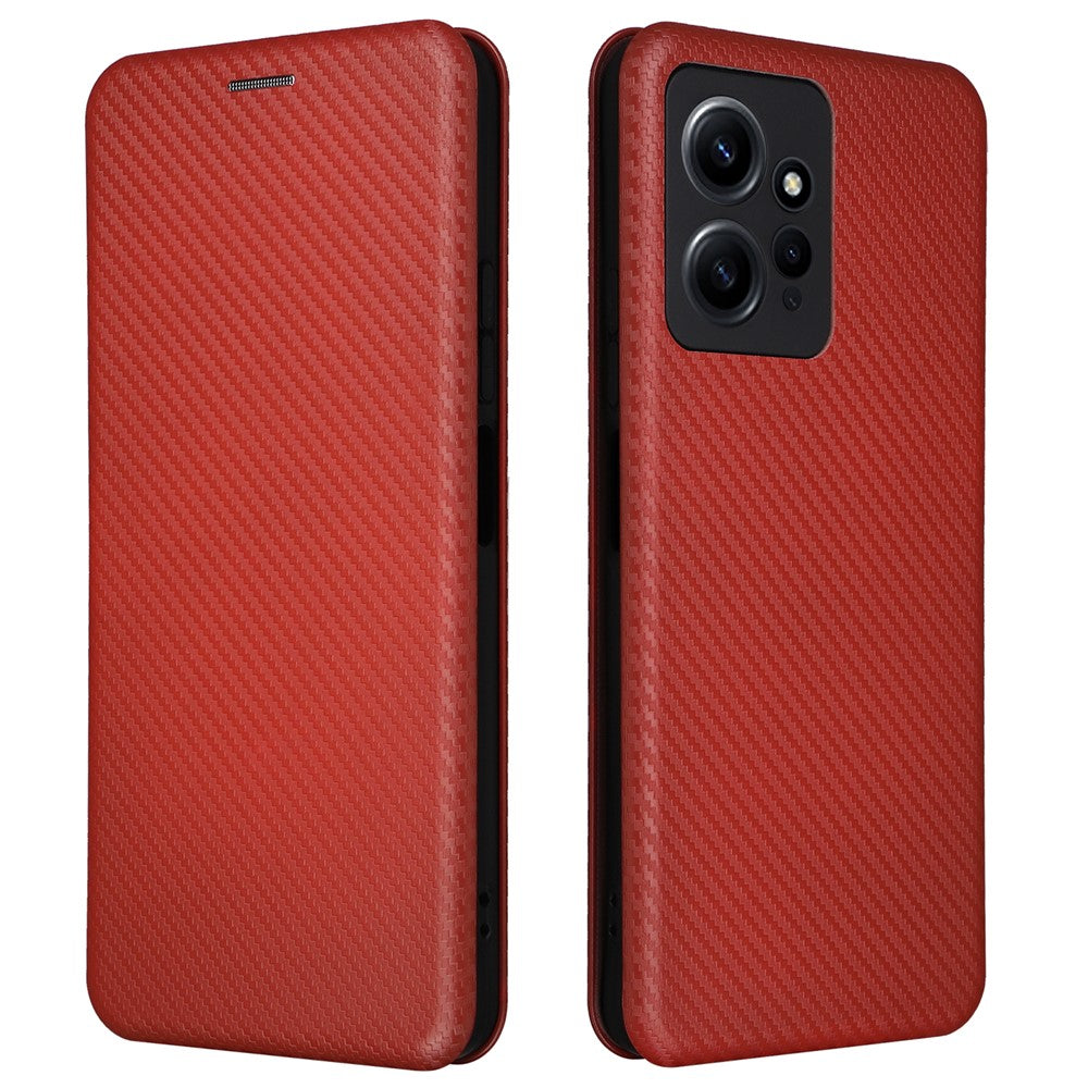 Xiaomi Redmi Note 12 4G PU-läder stativfodral kolfibertextur mobilskal med korthållare