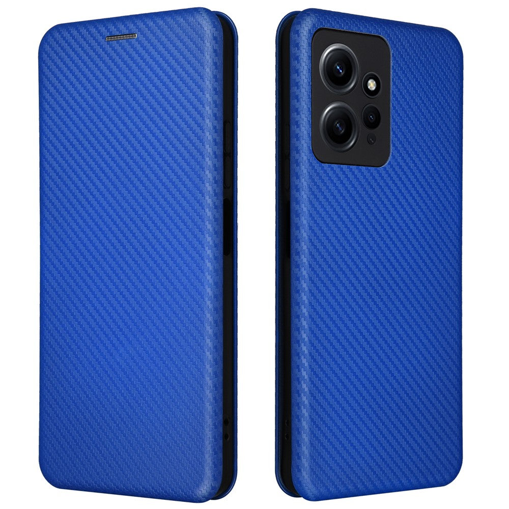 Xiaomi Redmi Note 12 4G PU-läder stativfodral kolfibertextur mobilskal med korthållare